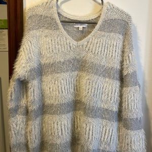 New Directions white and light gray super soft medium sweater, fits like large.